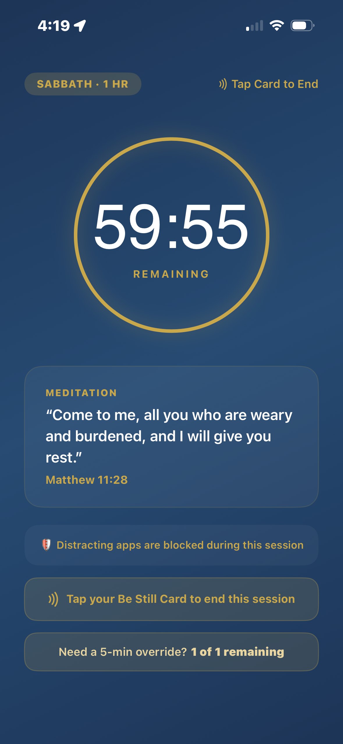 Active session with timer
